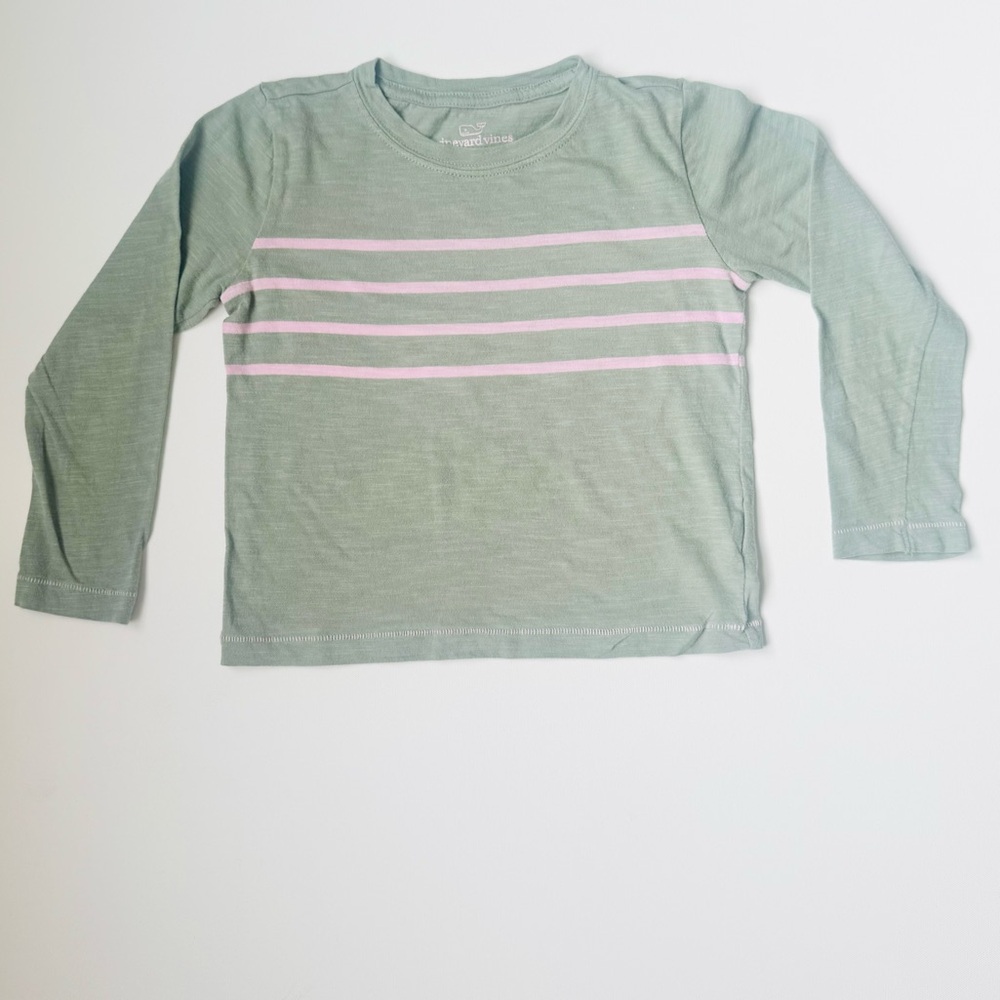 Vineyard Vines Girl’s Green and Pink Striped Long Sleeve Cotton TShirt Size 3T